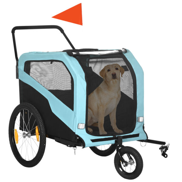 PawHut 2-in-1 Hundeanhänger, Fahrradanhänger für Hunde, Hundewagen mit Reflektoren, Hundebuggy max. 30 kg, Oxford-Gewebe, Blau Aosom