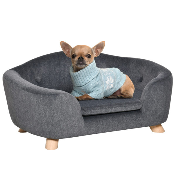 PawHut Haustiersofa Hundematte Hundebett Hundesofa Hundecouch Katzen Sofa mit Kissen Rückentasche Plüsch Schaumstoff Kiefernholz 70 x 47 x 30 cm Aosom