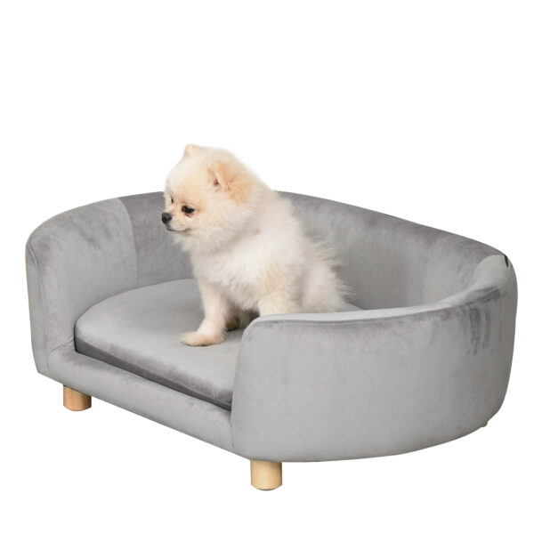 PawHut Haustiersofa Hundesofa Hundebett mit Holländischer Samt Schaumstoff Birke Bein für Katzen Hunde 86 x 55 x 33 cm Hellgrau Aosom