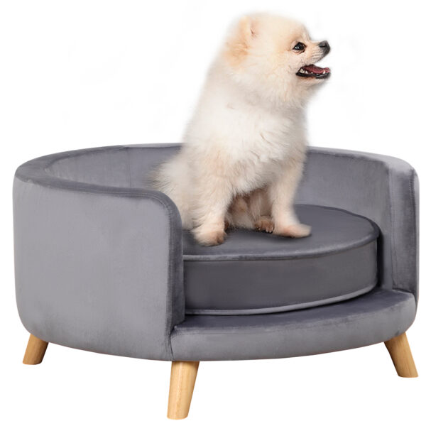 PawHut Haustiersofa Sofa für mittelgroße Hunde, erhöhtes Hundebett mit Holzrahmen, Grau, 68x68x35cm Aosom