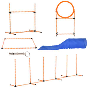 PawHut Hunde Agility Set Hundetrainigsset mit Hundetunnel Training für Haustiere Inklusive Tasche Leicht zu tragen Kunststoff Polyester Orange+Weiß Aosom