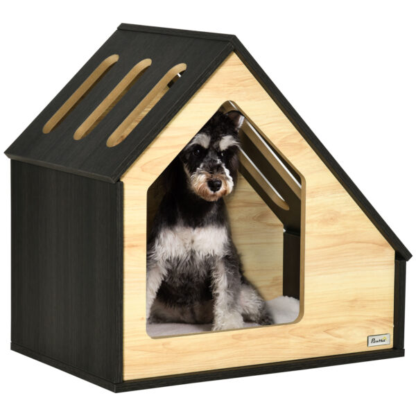 PawHut Hundehütte aus Holz Gemütliche Indoor Katzenhöhle & Hundeschlafplatz mit Kissen, für kleine Hunde bis 8kg, 60x40x59,2cm Aosom