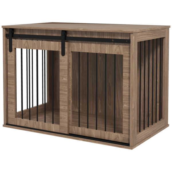 PawHut Hundekäfig Hundebox mit Schiebetür, Hundehütte Indoor mit Holzoptik, Verriegelung, für große Hunde bis 30 kg, 98 x 58 x 67 cm, Walnuss Aosom