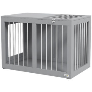 PawHut Hundekäfig für Zuhause, Hundehütte, Haustierkäfig für mittelgroße Hunde, Hundebox mit Türen, Hundehaus, Transportkäfig, Grau, 80 x 50 x 56,5 cm Aosom