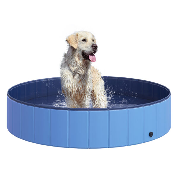 PawHut Hundepool Großes Schwimmbad für Hunde, Planschbecken aus PVC+Holz, Blau, Ø140xH30 cm, Ideal für den Sommer Aosom