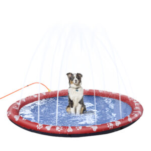 PawHut Hundepool für Hunde, Wassermatte Ø170 cm Hunde Planschbecken Spritz Wasserspiel Matte, Rutschfest, für Garten, Camping, Rot Aosom