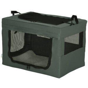 PawHut Hundetasche Hundebox mit Meshfenster, Katzentransportbox mit Kissen, Oxford, Grau, für Hunde bis 4 kg Aosom