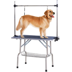 PawHut Pflegetisch höhenverstellbar Unterkorb klappbar Hunde Edelstahl Blau 107x60x170cm Aosom