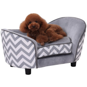 PawHut Haustiersofa Hundecouch gepolstert aus Holz und Schaumstoff 68,5x40,5x40,5cm für Hunde und Katzen in Grau Aosom.de