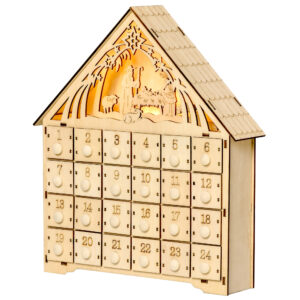 HOMCOM Adventskalender zum Befüllen 24 Schubladen Fächer Weihnachtskalender mit LED-Lichtern Adventskalenderbox Weihnachtsdekoration DIY MDF-Platte Naturholz 26,6 x 6 x 30 cm Aosom