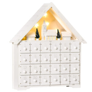 HOMCOM Adventskalender zum Befüllen mit 24 Schubladen & LED-Lichtern, 2-in-1-Design Weihnachtsdeko in Weiß 39 x 9 x 42 cm Aosom.de