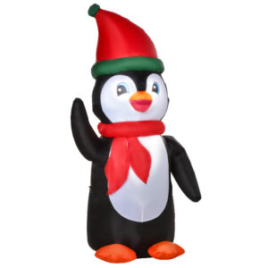 HOMCOM Aufblasbarer Weihnachts-Pinguin 1,6 m mit Lichtern, beleuchtete Party-Dekoration aus Polyester-Stoff, mehrfarbig für festliche Stimmung Aosom.de