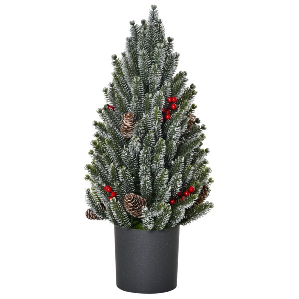 HOMCOM Künstlicher Weihnachtsbaum Tisch-Christbaum 170 Äste schneebedecktes Design mit Kunststoffsockel Beeren Tannenzapfen PE PVC Ø27 x 47 cm Aosom