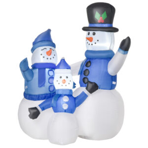 HOMCOM Selbstaufblasbarer Schneemann Familie mit LED Gebläse 120 cm, winterliche Dekoration in Blau, L100 x B55 x H120 cm für festliche Stimmung Aosom.de