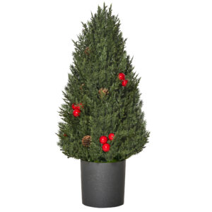 HOMCOM Weihnachtsbaum 50 cm Zypressen-Christbaum mit 7 roten Beeren und 6 Tannenzapfen Kunsttanne PVC PE grün für festliche Dekoration Aosom.de