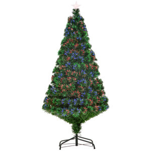 HOMCOM Weihnachtsbaum künstlicher Christbaum 150 cm mit LED Lichtfaser Farbwechsler und Metallständer, grüner Tannenbaum für festliche Dekoration Aosom.de