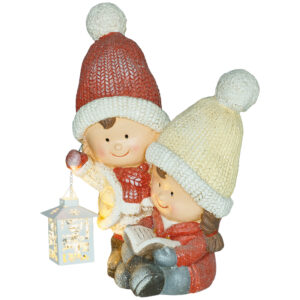 HOMCOM Weihnachtsdeko Figur, Weihnachtswichtel mit Buch und Laterne, 45 cm Weihnachtsfigur mit LED-Licht, Dekofigur zu Weihnachten, für In- und Outdoor Aosom