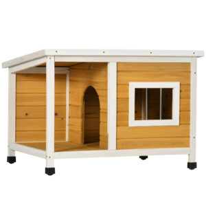 PawHut Hundehütte Tannenholz Hundehaus mit Terrasse & aufklappbarem Dach für kleine Hunde Indoor Outdoor Orange Aosom.de