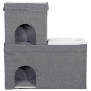 PawHut Katzenhöhle Katzenhütte, Katzenhaus mit 3 Ebenen, Katzenbett mit Kissen, Hundehaus für Katzen bis 5 kg, 74 x 37,5 x 78,5 cm, Grau Aosom