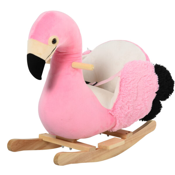 HOMCOM Schaukelpferd Flamingo Schaukelspielzeug mit Sicherheitsgurt und Haltegriffen, Plüsch, 60 x 33 x 52 cm für Kinder Aosom.de