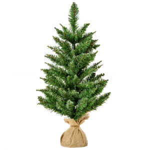 HOMCOM Weihnachtsbaum Tisch 0,6 m kleiner Christbaum Kunsttanne 70 Zweige Leinen PVC Zement Grün Ø35 x 60 cm für festliche Dekoration Aosom.de