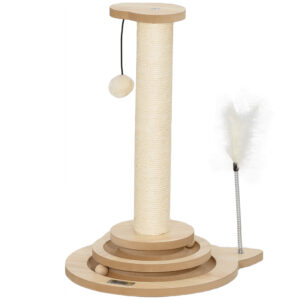 PawHut 4-in-1 Kratzstamm, 49cm Kratzsäule, Sisal-Katzenkratzbaum mit Spielball, Kratzbaum für Katzen, Katzen Kratzmöbel, Indoor, Eiche Aosom