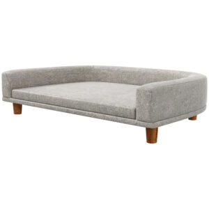 PawHut Hundesofa, Haustiersofa Katzensofa mit Kissen, Hundebett für große Hunde, Hundecouch mit Erhöhtem Design, Hundesessel mit Holzbeine, Grau, 98 x 67 x 25 cm Aosom