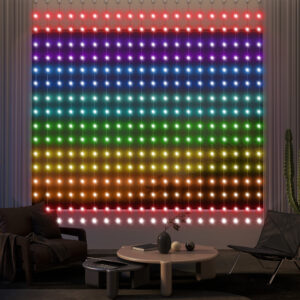 HOMCOM Lichterkette 3×3m 400 LEDs Lichtvorhang mit verstellbare Helligkeit Musik-Synchronisation Szenenmodi Timerfunktion, Lichterkettenvorhang Innen Außen, IP44, für Hochzeit, Party, Weihnachten Aosom