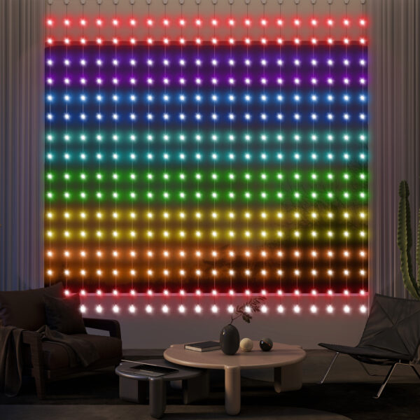 HOMCOM Lichterkette 3×3m 400 LEDs Lichtvorhang mit verstellbare Helligkeit Musik-Synchronisation Szenenmodi Timerfunktion, Lichterkettenvorhang Innen Außen, IP44, für Hochzeit, Party, Weihnachten Aosom