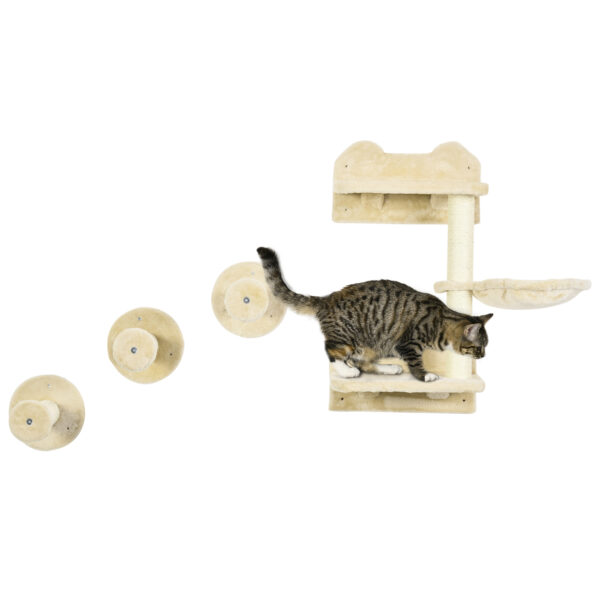 HOMCOM Sprungturm mit 3 Kratzbäumen, Kletterwand & Hängematte, Beige Cremeweiß, ideal für Katzen Aosom.de