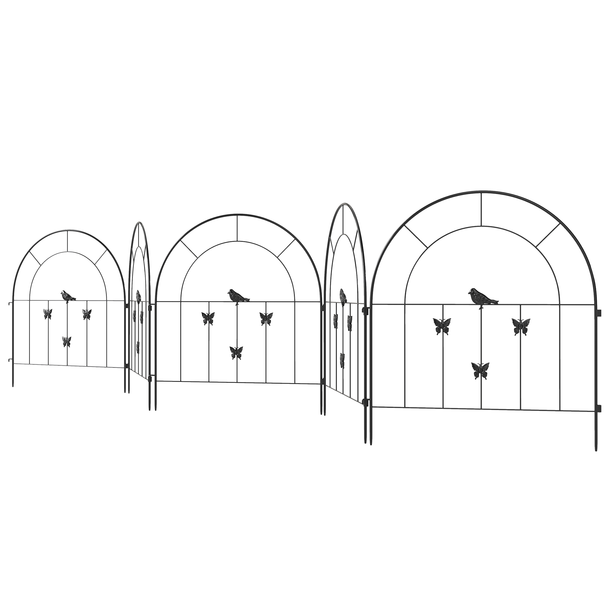 Outsunny Gartenzaun Zaun Stahl 300 cm x 70 cm hoch Dekorativer Gitterzaun Set Zaunelemente Hundezaun Oberbogen Zaun für Hunde Landschaftszaun für Garten Blumenbeete Tierbarriere Außenbereich Schwarz Aosom
