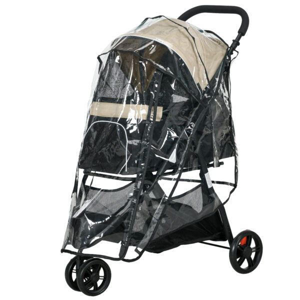 PawHut 2 in 1 Hundewagen Hundebuggy mit Regenschutz klappbar für Hunde & Katzen bis 10 kg Katzenbuggy mit Kissen Netzfenstern Türen Aufbewahrungskorb Katzenwagen Buggy Khaki Aosom