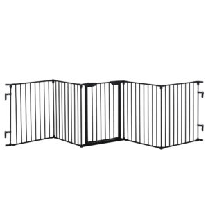 PawHut 2 in 1 Welpenauslauf 5-TLG Klappbar Absperrgitter mit Tür für kleine und mittelgroße Hunde, DIY Welpenlaufstall 300 x 74,5 cm Metall Schwarz Aosom.de