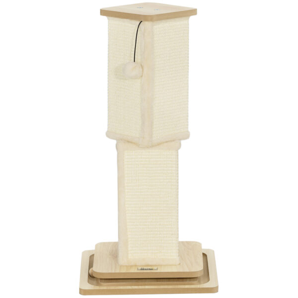 PawHut 3-in-1 Kratzstamm, 67cm Kratzsäule, Sisal-Katzenkratzbaum mit Spielball, Kratzbaum für Katzen, Katzen Kratzmöbel, Indoor, Eiche Aosom
