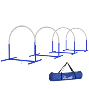 PawHut 4-er Agility-Set für Hunde, 88 x 64 x 95 cm, mit 4 Bögen, Tragetasche, tragbar, für ältere oder sehr junge Hunde, PE, ABS, Weiß Aosom