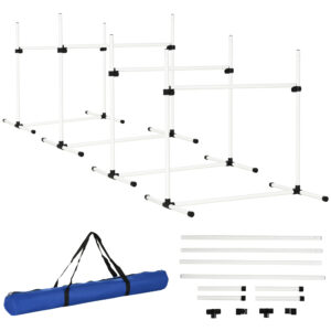 PawHut Agility Hürdenset Hunde Training Set 4 Hürden Slalom Stangen Kunststoff Weiß 99x65x94cm für aktives Hundetraining Aosom.de