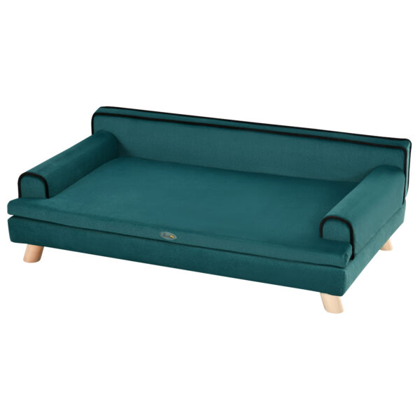 PawHut Canapé für Hunde Katzen skandinavisches Design mit abnehmbarem flauschigem Kissen massive Holzbeine 100 x 62 x 32 cm Entenblau Aosom