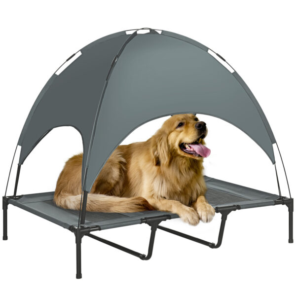 PawHut Haustierbett Baldachin 122x92x108cm für Hunde, atmungsaktiver Taftstoff, erhöhtes Outdoor Hundebett in Grau Aosom.de