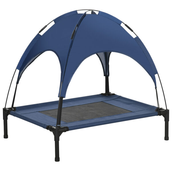 PawHut Haustierbett Outdoor mit Baldachin, erhöht, Netzstoff, UV-Schutz, dunkelblau, für mittelgroße Hunde Aosom.de