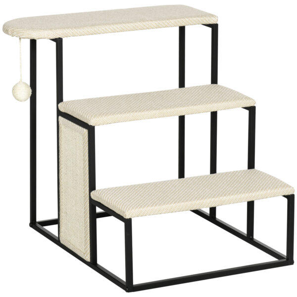 PawHut Haustiertreppe 3-stufige Katzentreppe Hundetreppe mit Kratzbrett und Spielball aus Stahl und Sisal 51x54x53cm für Katzen und Hunde Aosom.de