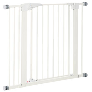 PawHut Hunde-Absperrgitter ohne Bohren mit automatischer Schließung Doppelverriegelung Einhandbedienung Breite 76-103 cm Weiß Aosom