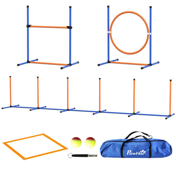PawHut Hunde Agility Set 4er-Set mit höhenverstellbaren Agilityhürden, Flechtstangen, Pausenbox & Springring für effektives Hundetraining Aosom.de