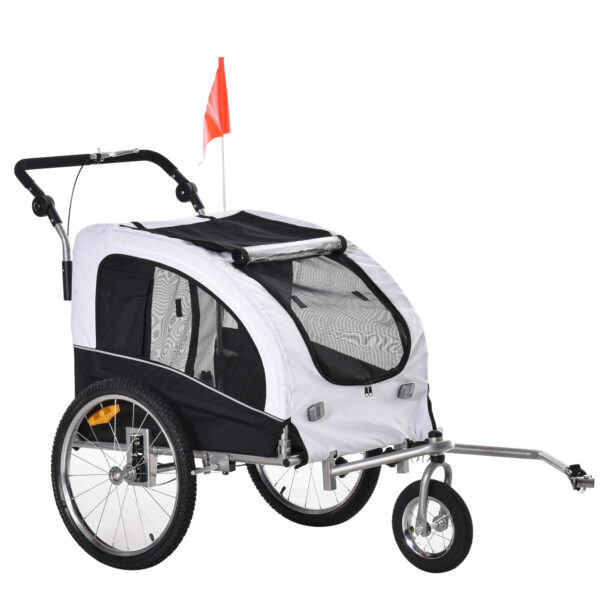 PawHut Hundeanhänger Jogger Fahrradanhänger Hunde Hunde-Fahrradanhänger Weiß+Schwarz 155 x 83 x 108 cm Aosom