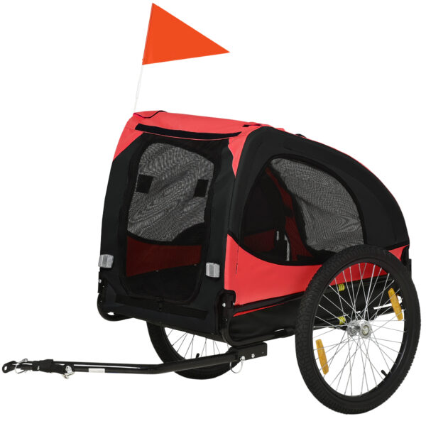 PawHut Hundeanhänger, klappbarer Fahrradanhänger für Hunde, Hundebuggy mit Reflektoren, Schnellspanner, Hundefahrradanhänger, wasserbeständig, Oxfordstoff, Stahl, Rot, 140 x 71 x 83 cm Aosom