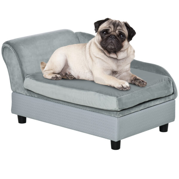 PawHut Hundebett Sofa 76x45x41,5cm mit Stauraum und hoher Rückenlehne, belastbar bis 15 kg, Plüsch und Naturholz, hellblau für kleine Hunde Aosom.de