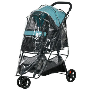 PawHut Hundebuggy 2 in 1 Katzenwagen klappbar mit Regenschutz, Hunde- & Katzenbuggy für kleine Miniaturhunde mit Meshfenster, Dunkelgrün Aosom.de