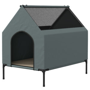 PawHut Hundehütte Hundehöhle Mesh-Fenster erhöhtes Hundebett abnehmbar Deckel Tragetasche kleine mittelgroße Hunde Oxford Grau 81x51x78cm Aosom