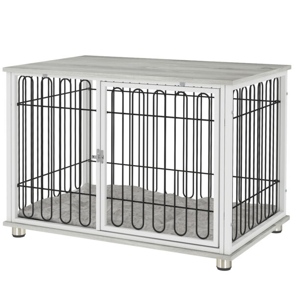 PawHut Hundekäfig, Käfig für Hunde mit Kissen, verstellbare Füße, Beistelltisch, robuster Stahldraht, für mittelgroße Hunde bis 20 kg, 90 x 58 x 62,5 cm, grau Aosom