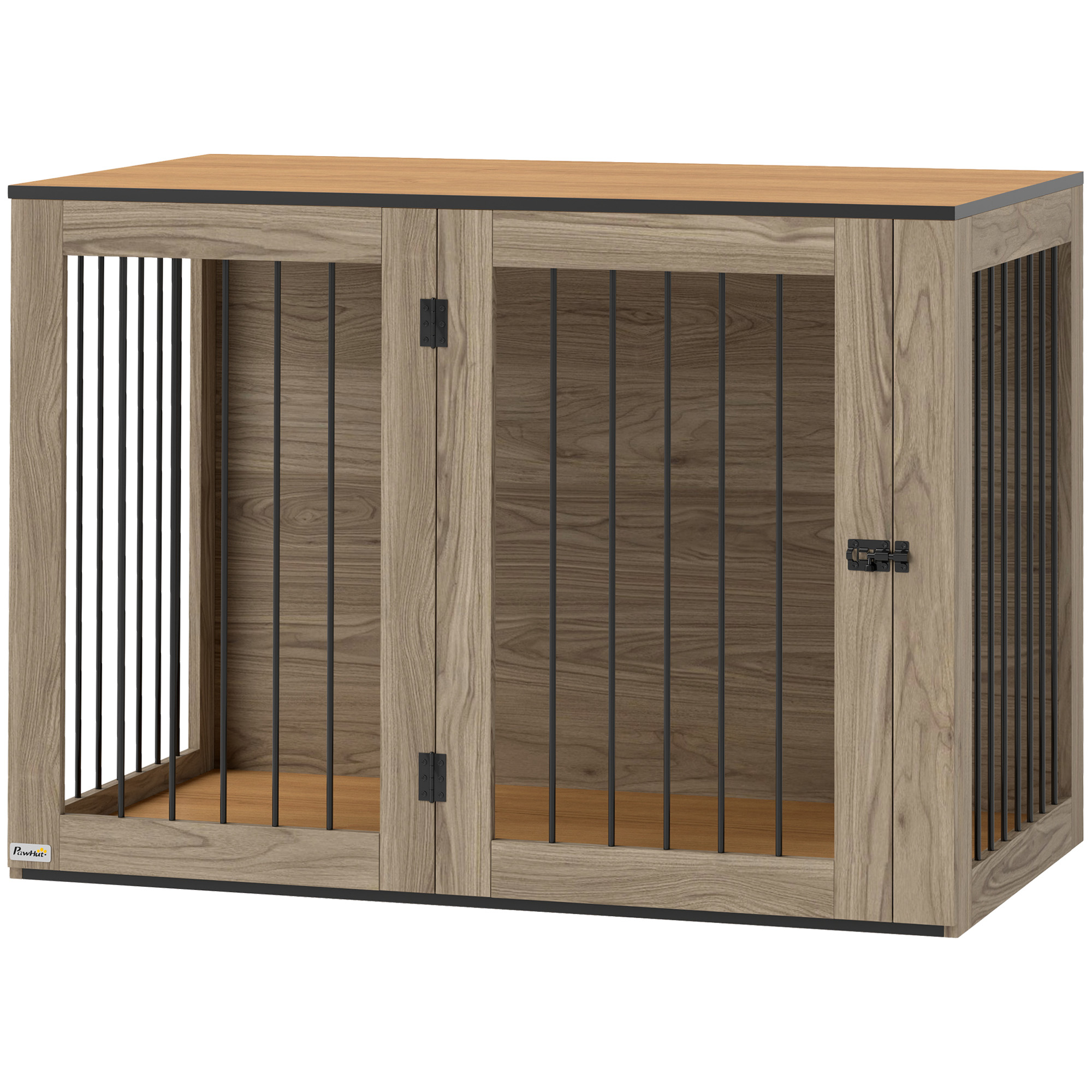 PawHut Hundekäfig Möbel, Hundebox mit Tür und Fenster, Beistelltisch für Zuhause, Hundehaus für große Hunde unter 30 kg, Stahl, 106 x 60 x 76 cm, Eiche Aosom
