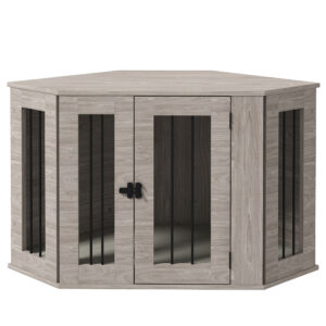 PawHut Hundekäfig eckige Hundehütte mit Kissen und Türriegel, Haustierkäfig für mittelgroße Hunde, Walnuss, 104x55x63cm Aosom.de